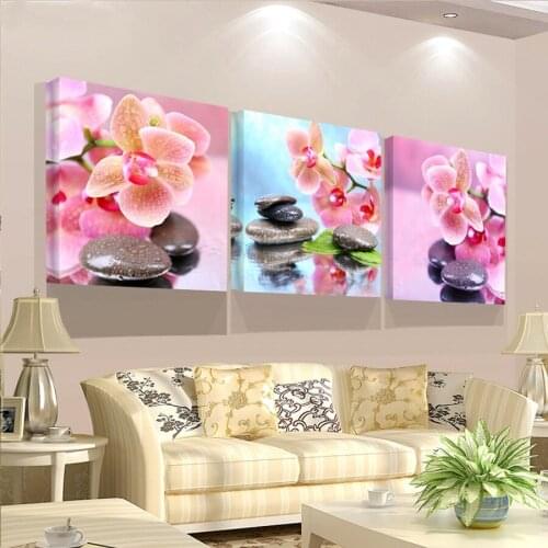 3 pcs 5D Diamond Painting Orchid flower stone cross stitch mosaic Embroidery Rhinestone full square round diamond art sticker
