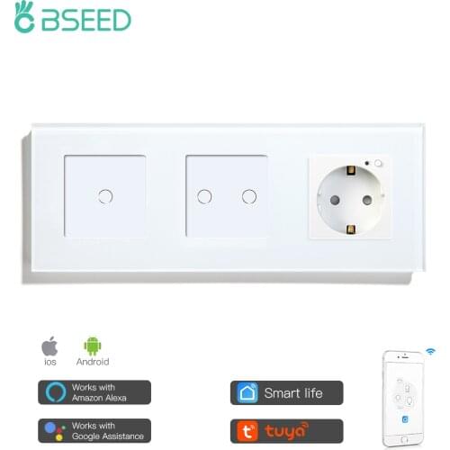 Bseed Single Smart EU Socket With One Gang Two Gang Senser Switch Wifi Control Work With Tuya Smart Life Voice Control