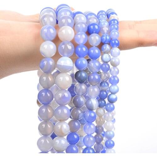 Natural Stone Beads Blue Sardonyx Agate Round Loose Spacer Beads for Jewelry Making Needlework Bracelet Necklace Strand 6/8/10MM