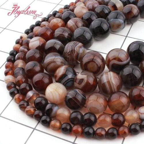 Natural Brown Stripe Agates Round 6/8/10/12mm Stone Beads Loose For DIY Necklace Bracelet Earring Jewelry Making Strand 15"