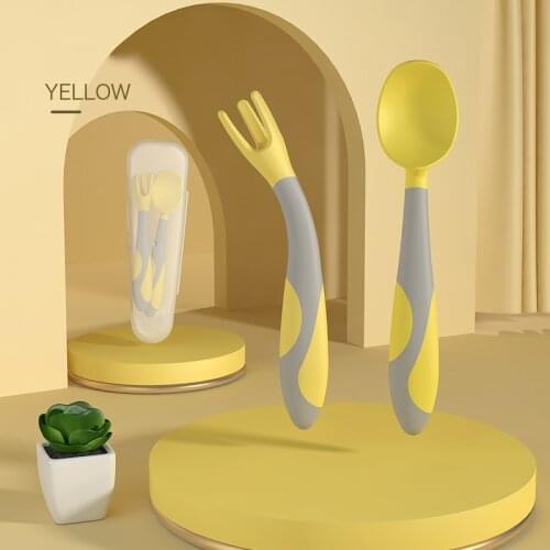 Baby Spoon Silicone Fork Auxiliary Food Silica Gel Spoon Baby Learn To Eat Training Bendable Soft Spoon Children Tableware Set