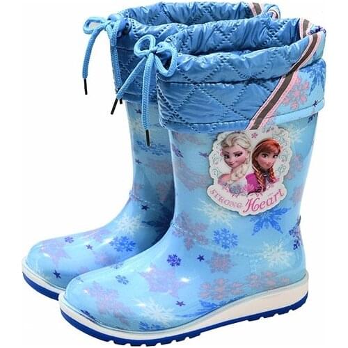 Disney childrens rain boots frozen car boys and girls sports bottom plus velvet removable shoes non-slip mid-tube rain boots