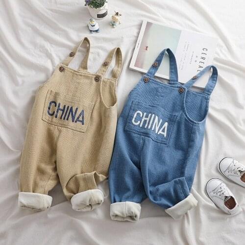 Kids Overalls Winter New Childrens Casual Warm Cotton Jumpsuits Fashion Letter Print Thicken Overalls for Baby Boys and Girls
