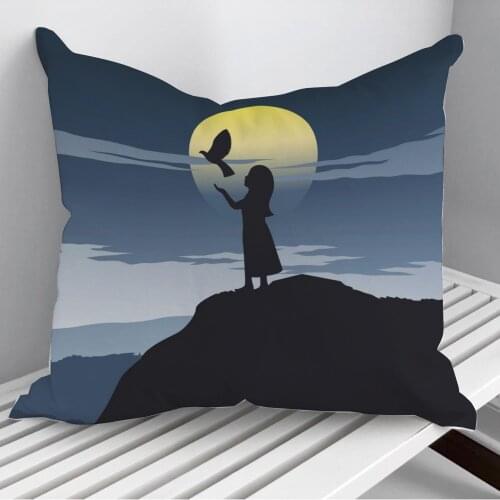 A girl releases the bird Throw Pillows Cushion Cover On Sofa Home Decor 45*45cm 40*40cm Gift Pillowcase Cojines Dropshipping
