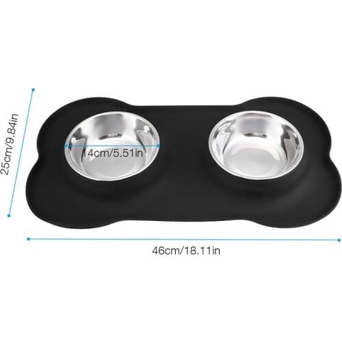 Double Pet Cat Dog Bowls Stainless Steel Water and Food Bowl Silicone Tray For Cat Puppy Feeding Supplies Small Dog Accessories