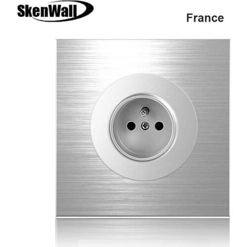 French Standard Socket Household Silver Aluminum Alloy Panel Switch Socket 90V-250V