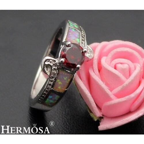Hermosa Jewelry Mystic Fire Australian Opal Garnet Sweetie Ring Size 8 DF54 Perfect Christmas Gift