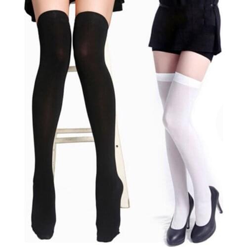 Hot Fashion High Knee Cotton Stockings Women Girls Thigh High Over Knee Stockings Opaque Thigh High Elastic Sexy Stockings