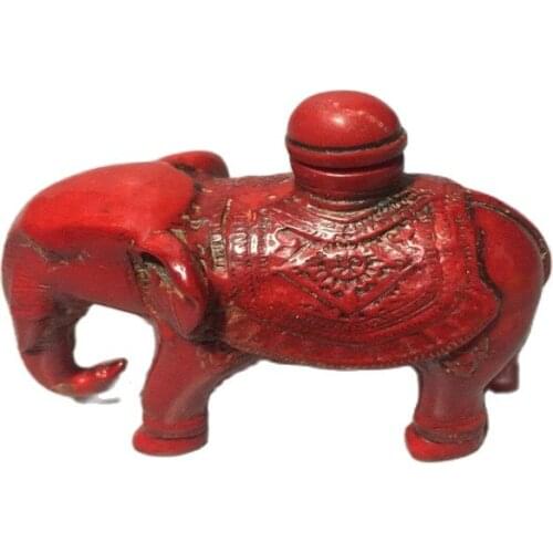 China old Beijing old goods Red coral carving Elephant snuff bottle