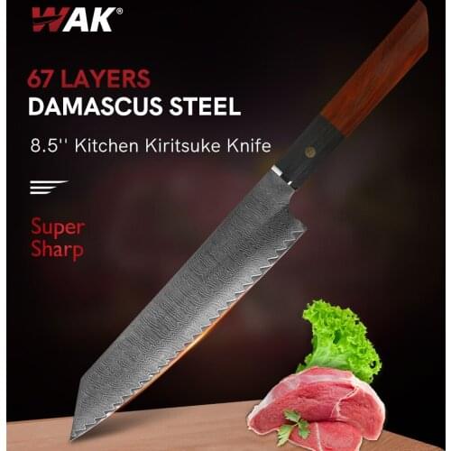 WAK Professional Damascus Chef Kitchen Knife VG10 Damascus Steel Blade Slicing Utility Knives Tool Kitchen Accessories