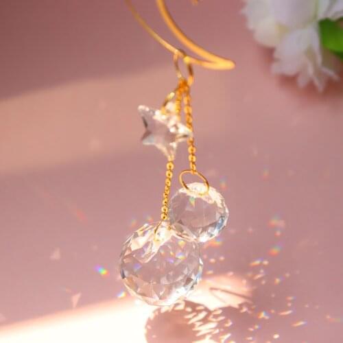 Love Star Moon Metal Ring Crystal Prisms Hanging Rainbow Chaser Lighting Accessories or Window Curtains Pendant Home