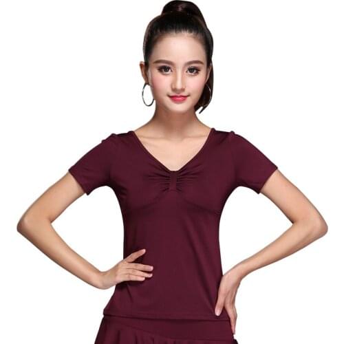 Fashion 2020 Sexy Women Dance Shirt V-neck Tops Ballroom Modern Salsa Tango Samba Latin Shirts Female Adult Dancewear Tops Black
