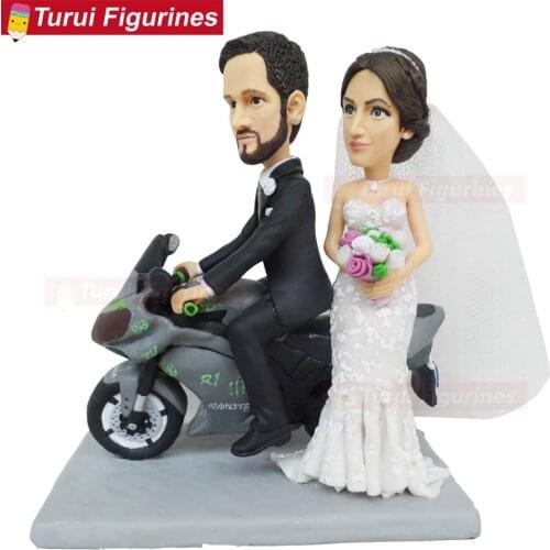 Motorcycle wedding cake topper motorbike bride groom figurines dolls statue sculpture