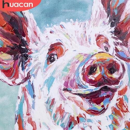 HUACAN Full Square/Round 5d Diamond Painting Pig DIY Diamond Embroidery Animal Mosaic Needlework Home Decor Craft Kit
