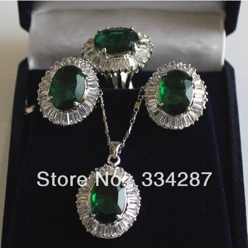 New 6 colour !10X14MM Green/Blue/Yellow/Pink/Purple/Brown CZ Stud earring Pendant Ring Jewelry Set jade crystal