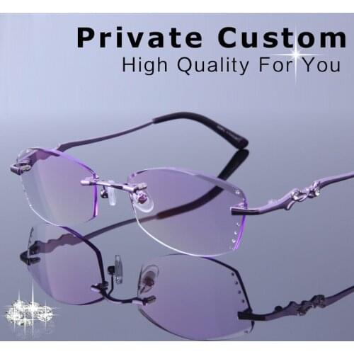High Quality Rimless Myopia Glasses Women Rhinestone Reading Glasses Optical Spectacle Prescription Computer EyeGlasses Purple