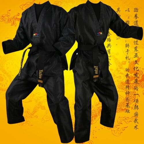 Adult kids Men Women Black taekwondo uniform dobok wtf Cotton tae kwon do set clothes TKD clothing sets belt karate suits dobok