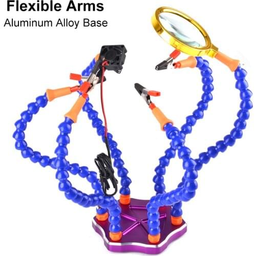 Soldering Iron Helping Holder Third Hand 6 Flexible Arms Soldering Station Welding Tool Set with USB Fan & Magnifier