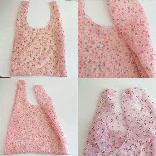 Fresh And Lovely Printed Mesh Bag Portable Reusable Washable Mesh Organic Organizer Handbag Short Handle Net Tote