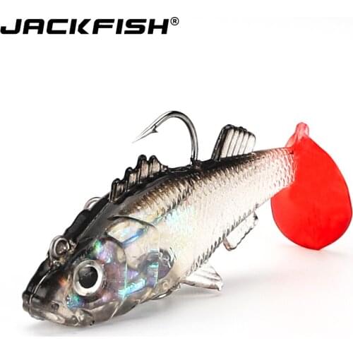 JACKFISH Lead Fishing Lure Soft Lure With Double Kill Hook 3D Eyes Soft Lure 8cm/15g Artificial Bait Jig Wobblers Rubbe