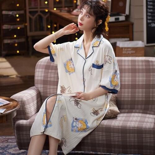 Plus Size Sleepwear Womens Summer Cotton Short-sleeved Night Dress Loose Cartoon Nightgown Cute Pyjamas Nightdress Nightshirt