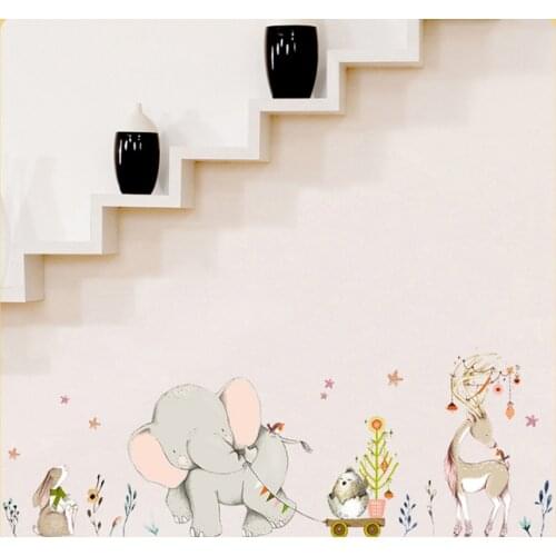Happy baby elephant bunny fawn Wall stickers kids baby room decor art nursery mural cartoon animals stickers home wallpaper