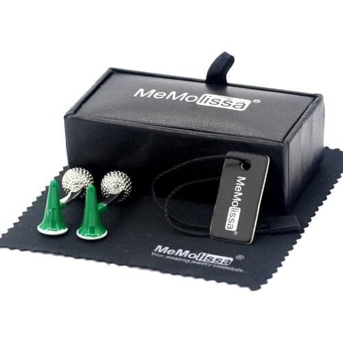 MeMolissa Display Box Cufflinks Luxury Men Jewelry Ball Design Silvery Green Enamel Plated Cuff Link Free Tag & Wipe Cloth
