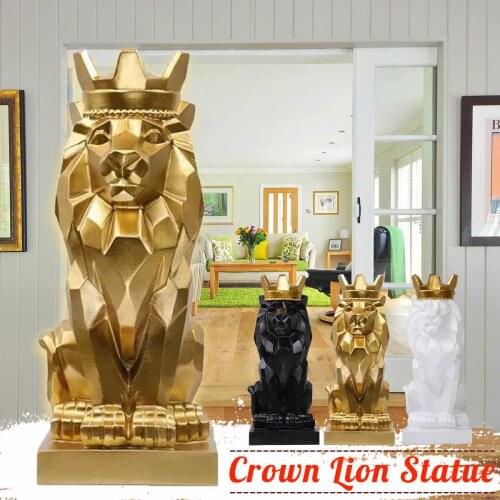 Crown Lion Figurines Resin Modern Abstract Crafts Geometric Animals Miniature Ornaments for Home office Decoration