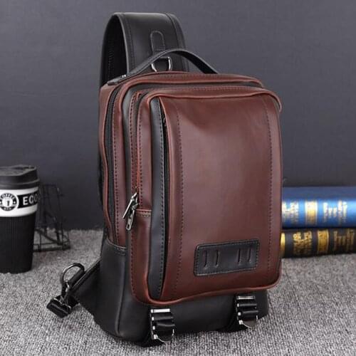 Retro Mens Shoulder Bag Large Capacity Handbag Men Crossbody Bag Casual PU Leather Men Messenger for Men Sling Chest Bag