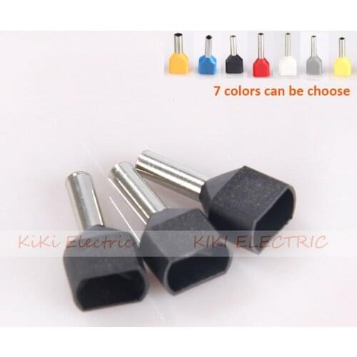 TE1508 Copper Crewel Tube Insulating Terminal 2*1.5mm2 Condutor Dual wire Cord Ends Double Entry Copper Terminals