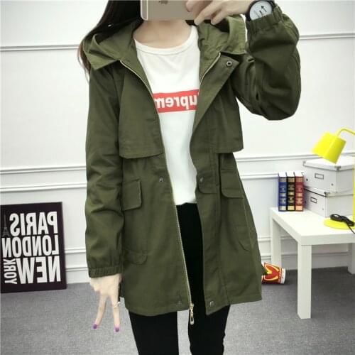 Spring and autumn new Korean Slim student casual windbreaker women in the long section large size was thin waist womens jacket