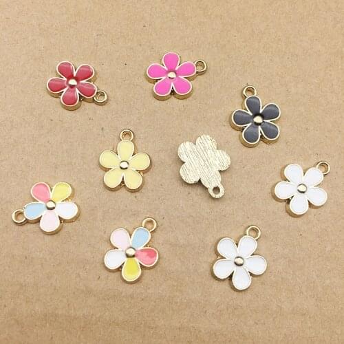DIY Craft Jewelry Findings Gold Enamel Flower Charm Pendants Accessories For Women Kids Earrings Bracelet Necklace Making YZ333