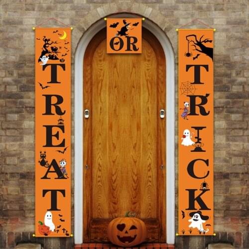 Halloween Window Curtain TRICK OR TREAT Door Banner Curtain Panel Decor Ghost Festival Couplets Party Doorway Hanging Decoration