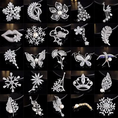 OKILY Luxury AAA Zircon Snowflower Pins and Brooches Jewelry Lip Tower Phoenix Brooches for Women Xmas Gift Fashion Accessories