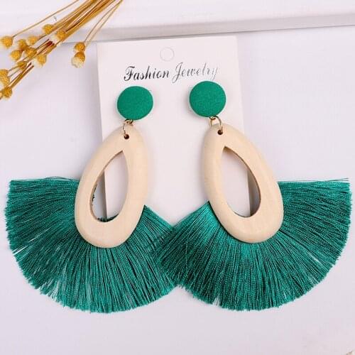 Green tassel earrings wome drop fashion korean gold vintage bohemian geometric jewelry big statement punk Long earrings cc