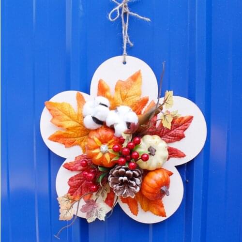 Hot Sale Autumn Harvest Wreath Thanksgiving Maple Leaf Pumpkin Berry Garland Halloween Decoration for Door Wall