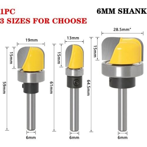 1Pc 6mm Shank Bowl & Tray Template Router Bit Two Flute Milling Cutter Diameter 13mm/19mm/28.5mm Carbide Cutters