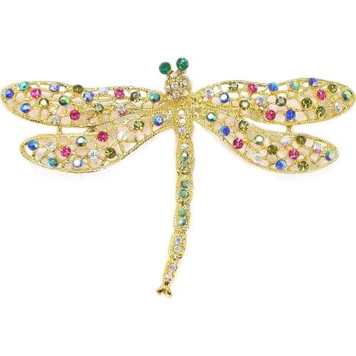 12pcs/lot Wholesale Fashion Brooch Colorful Rhinestone Dragonfly Pin brooches C102217