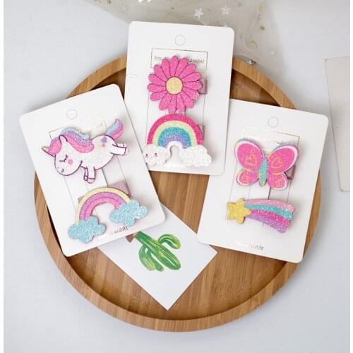 2 Pcs New Korea Sweet Girl Princess Cute Cartoon Unicorn Rainbow Flower Duckbill Clip Fashion Children Hairpins Hair Accessories
