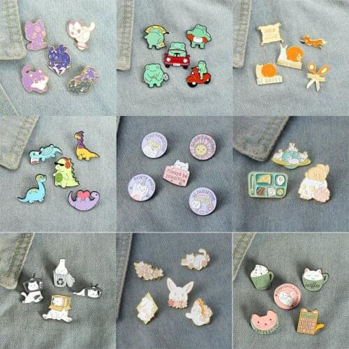 3~5pcs/set Animals Cute Enamel Pins Custom Animals Series Set Brooch Lapel Badge Bag Cartoon Jewelry Gift for Kids Friends
