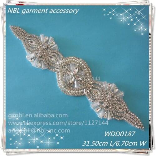 30 PIECES) Wholesale bridal sash iron on beaded sewing crystal rhinestone appliques for wedding dresses WDD0187