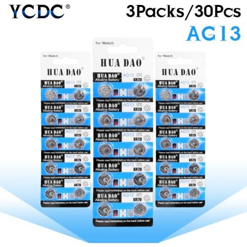 30 Pcs3 Cards LR44 AG13 357 Battery 1.5V SR44 A76 GP76 Lr 44b L1154c 303 D303 SR47 1166A MS76 Button Coin Cell Batteries