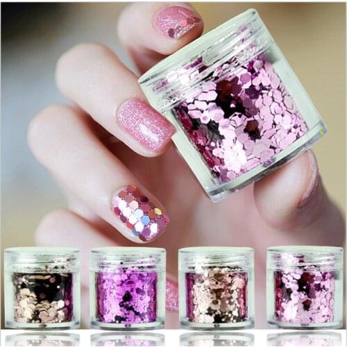 4 Boxes 4x 10ml Nail Art Valentines Wedding Glitter Mixes Holographic Chunky Fine Mix Hexagon Shape Nail Art Powder Glitters,PLZ