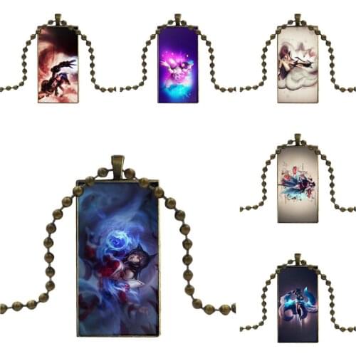 Ahri Vintage Jewelry Bronze Color Glass Cabochon Choker Pendant Long Rectangle Necklace For Men Women Party Gift