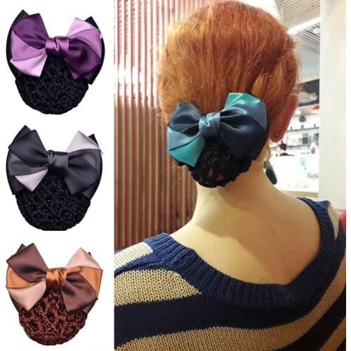 Satin Bow Barrette Stylish Floral Lace Official Lady Hair Clip Cover Net Tulle Bowknot Bun Snood Women Hairgrip Headband Hairnet