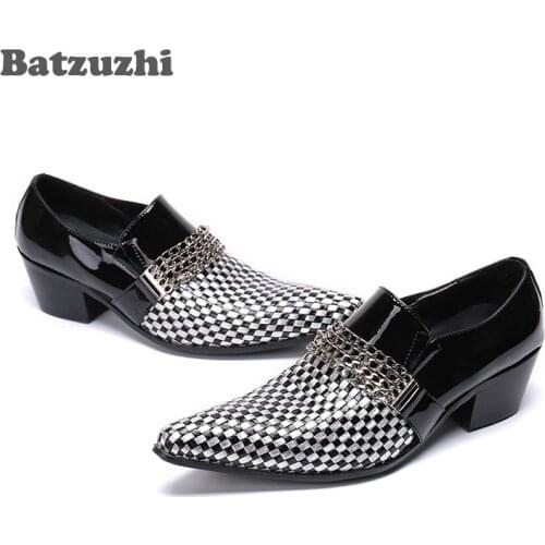 Batzuzhi Men Shoes 6.5cm High HeelPointed Toe Designers Genuine Leather Dress Shoes Oxfords zapatos de hombre sepatu pria, 12