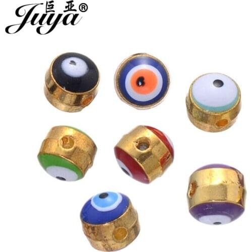 JUYA 50pcs/lot 5mm Alloy Metal Round Evil Eye Spacers Beads For Women Necklace Bracelet DIY Jewelry Making Accessories Wholesale