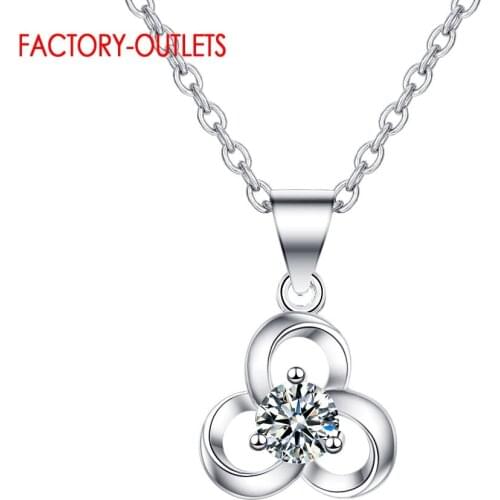 Fashion Genuine 925 Sterling Silver Clover Pattern Shining Crystal Paved Pendant Necklace For Women Fine Jewelry New Collar