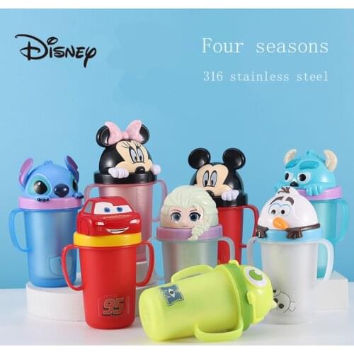 Disney Princess Cups Kids Frozen Elsa Mickey Mouse Sippy Cup Cartoon McQueen Stitch Monsters Mr.Q Cute Water Bottle Metal 316