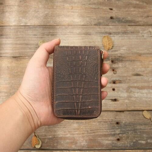 Mens short card holder, crocodile pattern card holder, multi-card large-capacity coin purse, leather wallet